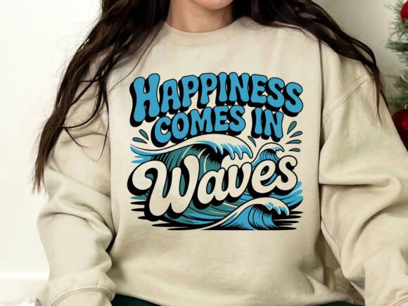 Capturing Coastal Calm: Design with Happiness Comes in Waves SVG, Beach