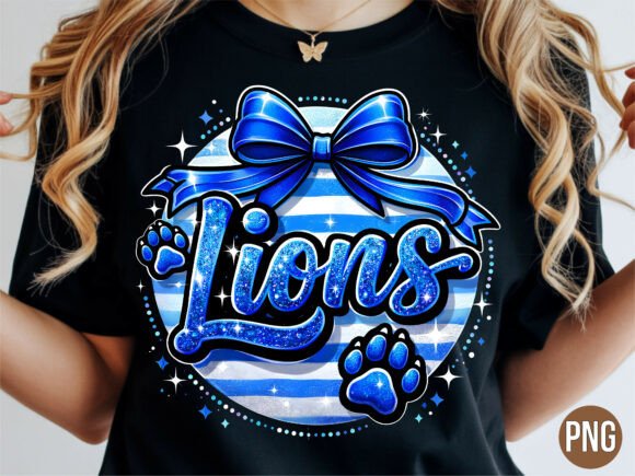 Charming Lions Blue Bow Paw Print Spirit PNG for Designers