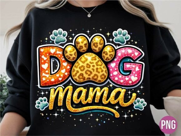 Golden Glitter Gold Pink Dog Mama PNG: Design That Shines