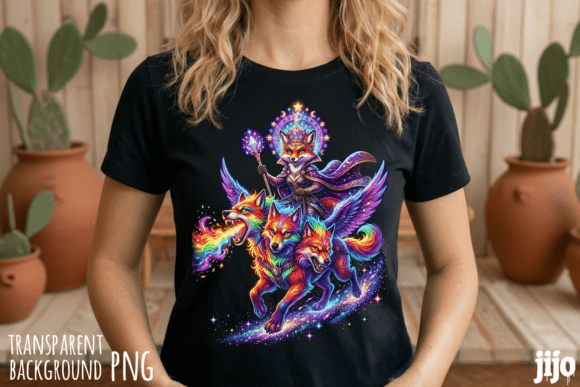Rainbow Fox Wolf Fantasy PNG: A Design Asset for Creative Projects
