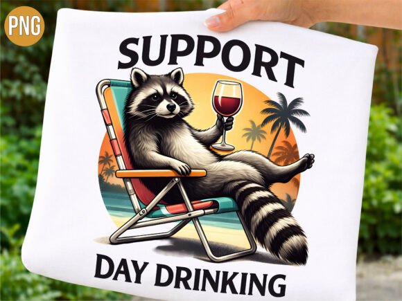 Support Day Drinking Raccoon Summer PNG: Fun Design Asset